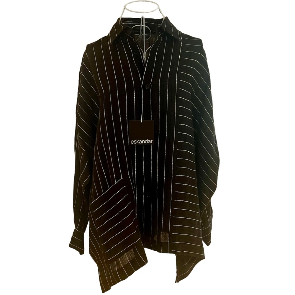 Eskandar Wide Longer Back Shirt Jacket With Collar - Long (Panelled)